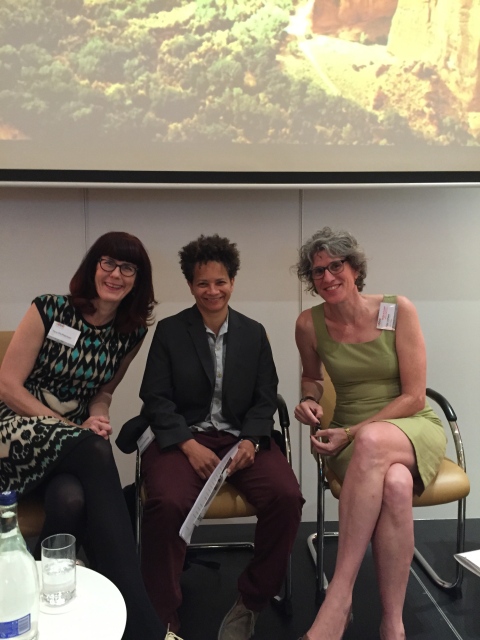 Tara McPherson, Kara Keeling, and Alex Juhasz. The panelists at C-P 2015.